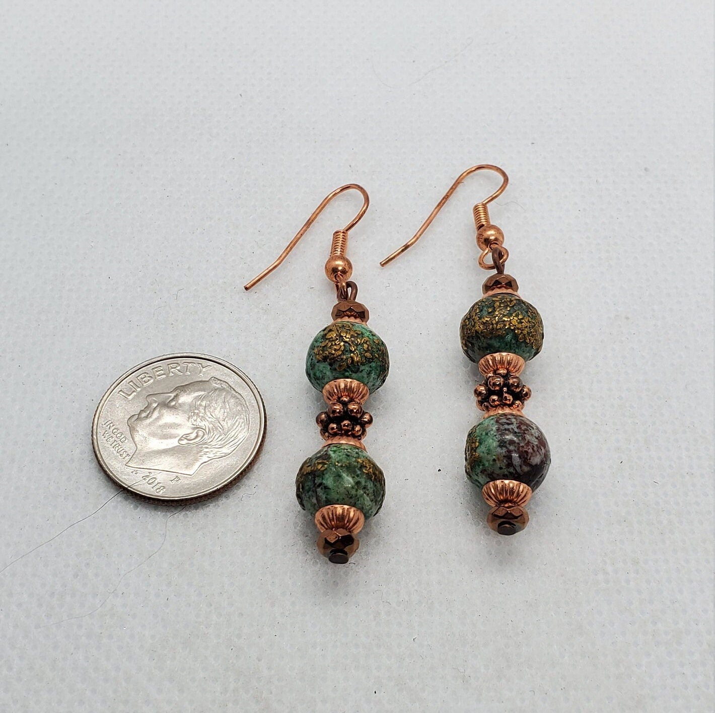 Chrysocolla Copper Infused Earrings, Copper Earring Wire 8 mm