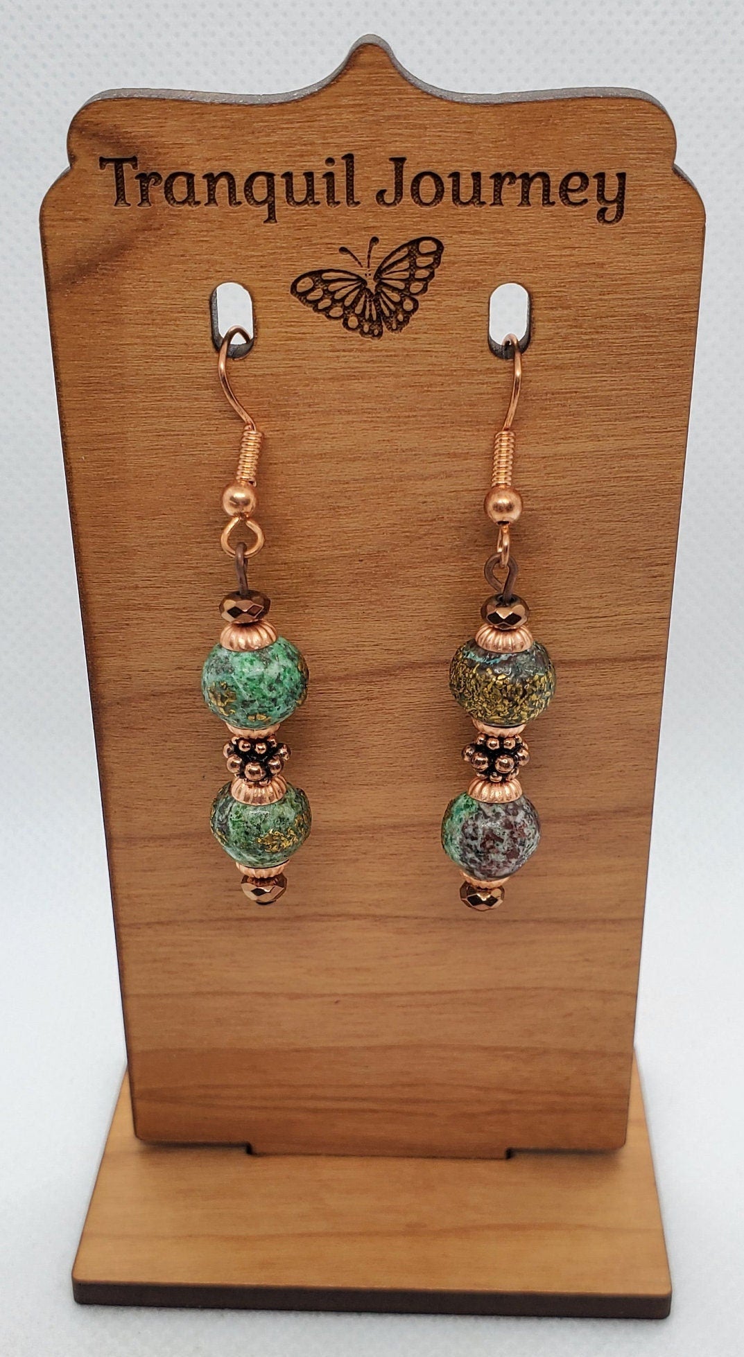 Chrysocolla Copper Infused Earrings, Copper Earring Wire 8 mm