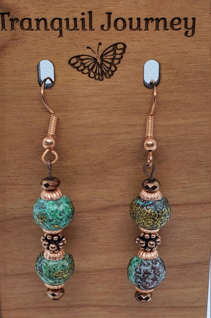 Chrysocolla Copper Infused Earrings, Copper Earring Wire 8 mm