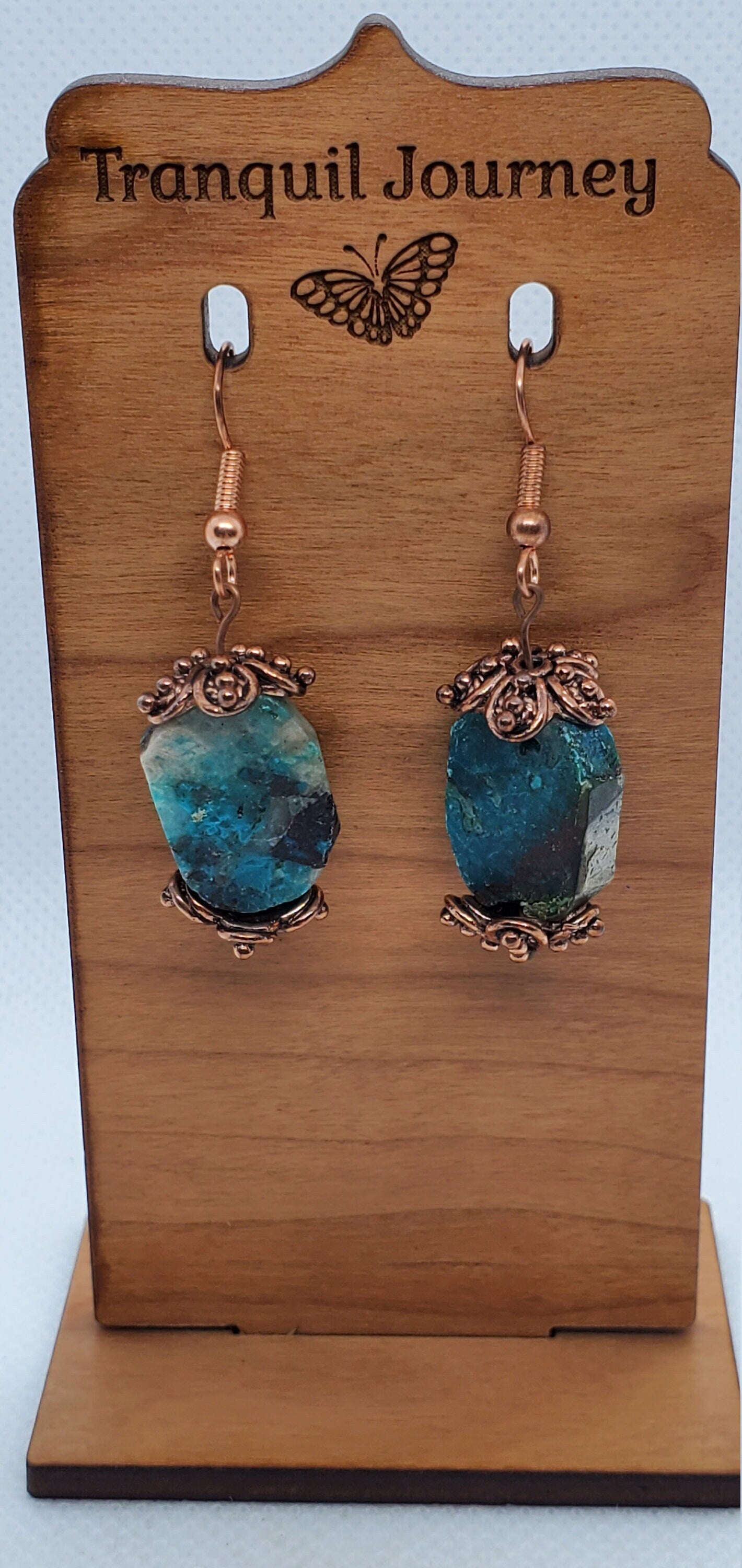 Chrysocolla 15x20mm Earrings, Copper Earring Wire