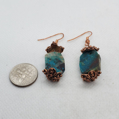 Chrysocolla 15x20mm Earrings, Copper Earring Wire