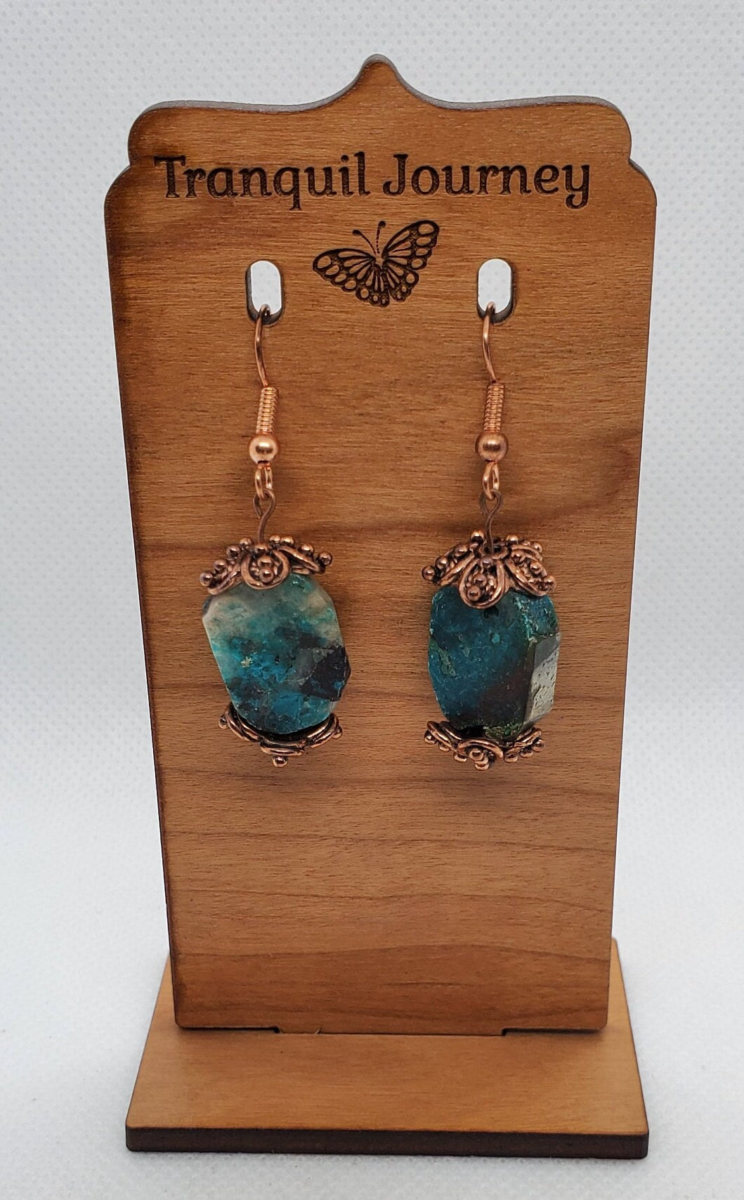 Chrysocolla 15x20mm Earrings, Copper Earring Wire