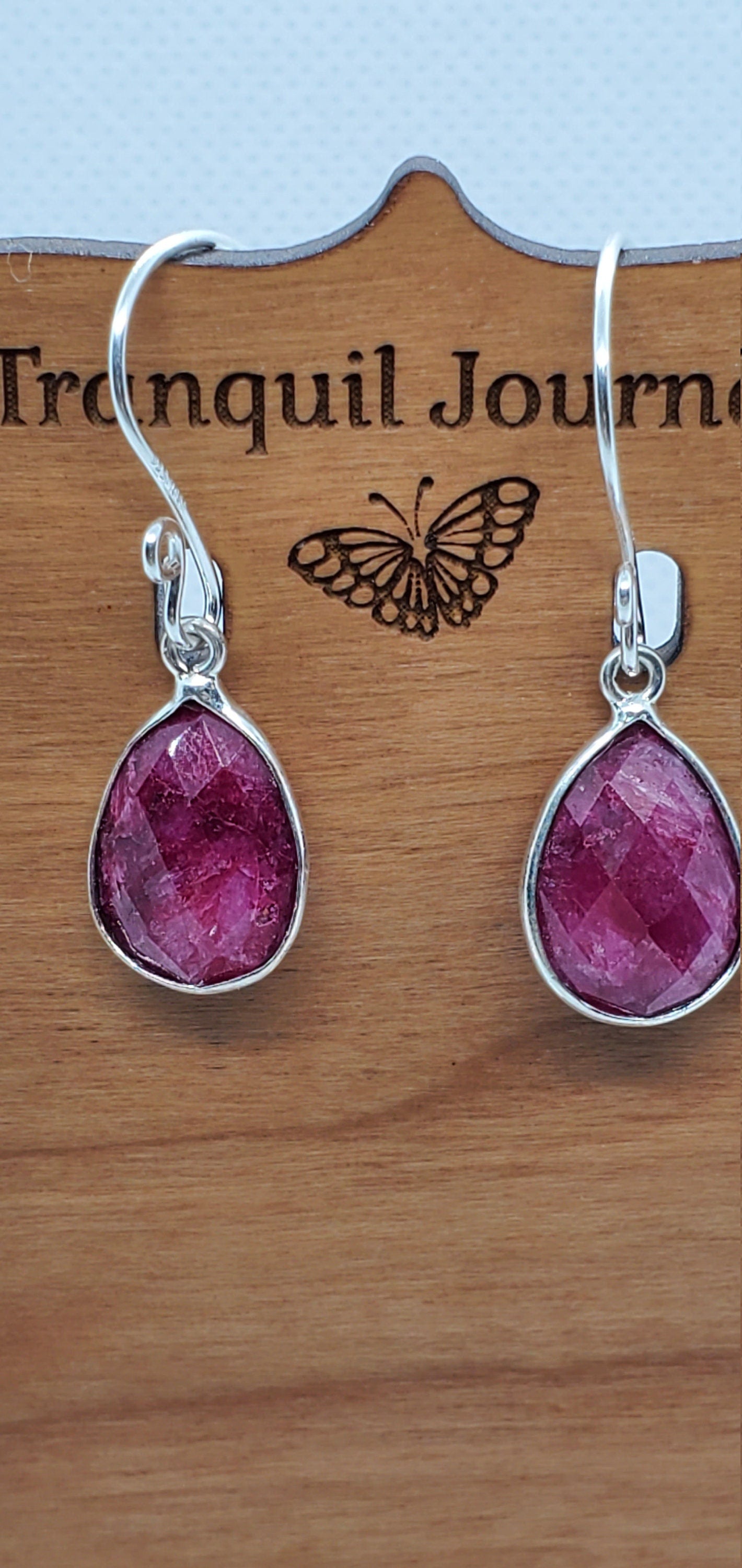 Ruby 11x18 mm Earrings, Silver Filled Earring Wire