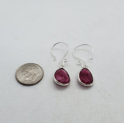 Ruby 11x18 mm Earrings, Silver Filled Earring Wire