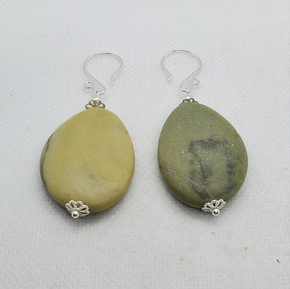 Matte Australian Butter Jasper 25x33mm Earrings, Silver Filled Earring Wire