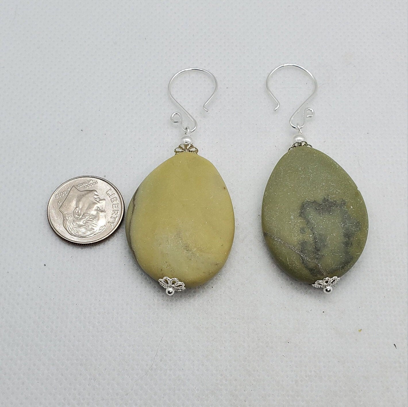 Matte Australian Butter Jasper 25x33mm Earrings, Silver Filled Earring Wire