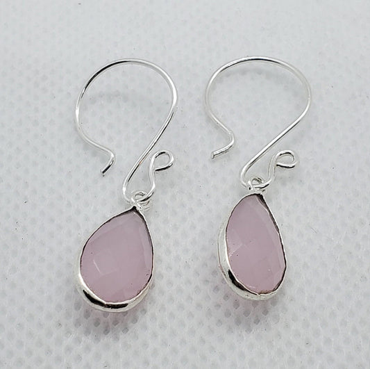 Pink Chalcedony 9x18 mm Earrings, Silver Filled Earring Wire