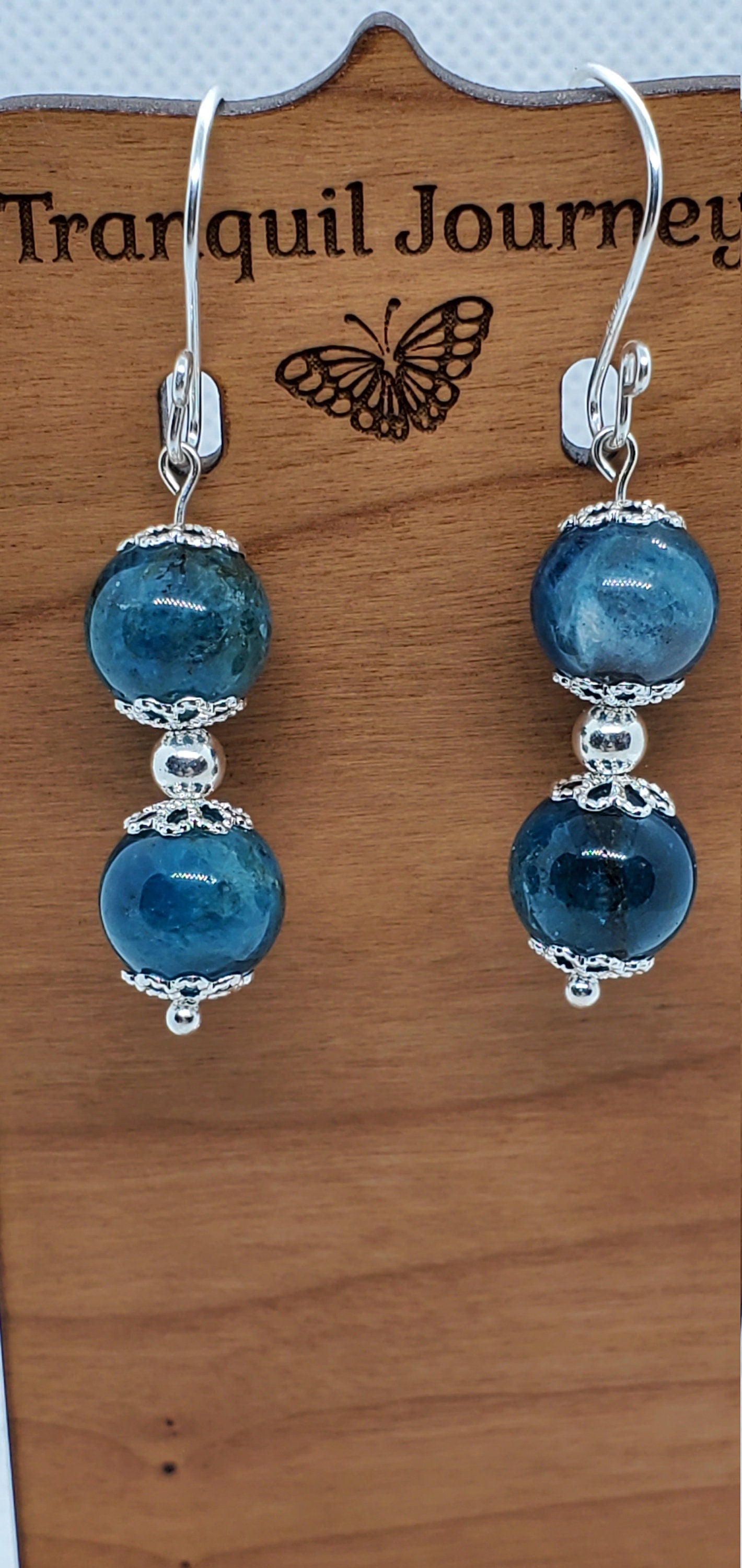 Blue Apatite A grade 10 mm Earrings, Silver Filled Earring Wire