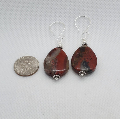 Apple Jasper Earrings, Silver Filled Earring Wire