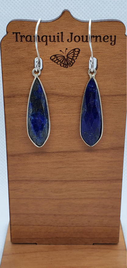 Lapis 10x32 mm Earrings,Silver Filled Earring Wire