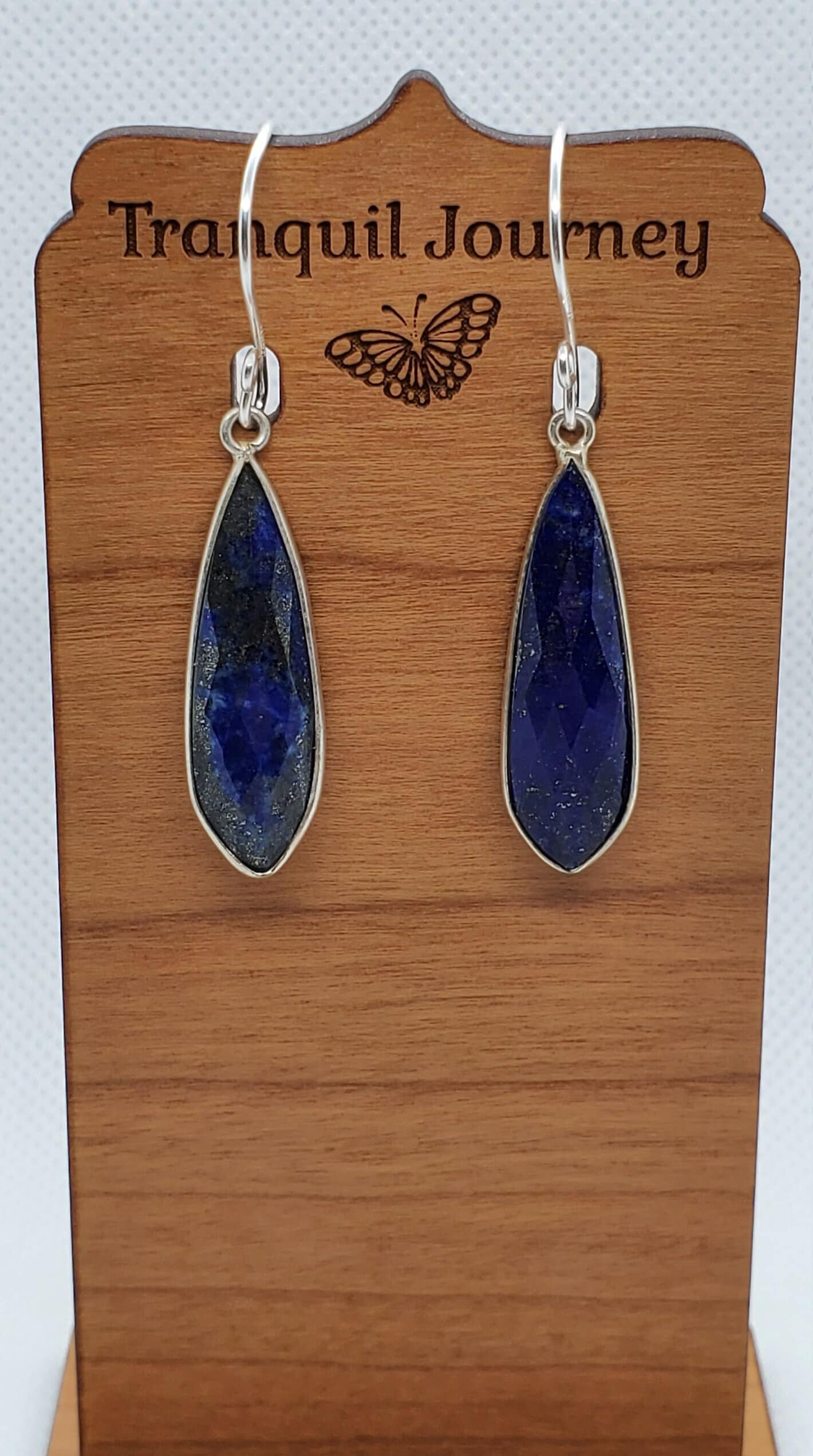 Lapis 10x32 mm Earrings,Silver Filled Earring Wire