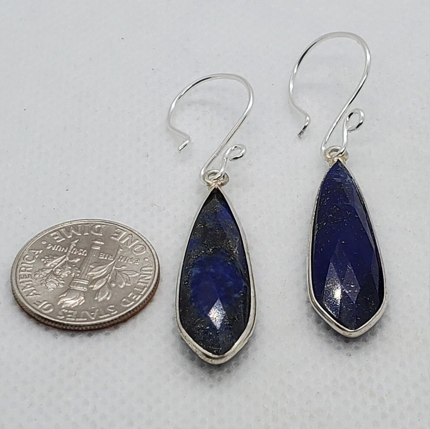 Lapis 10x32 mm Earrings,Silver Filled Earring Wire