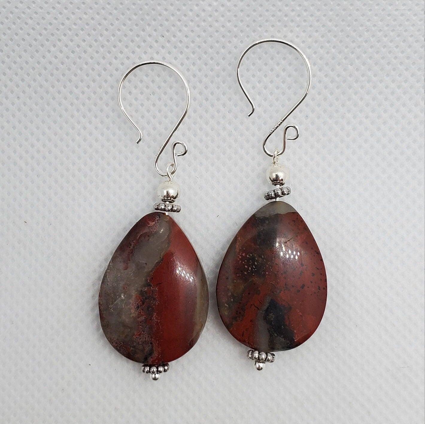 Apple Jasper Earrings, Silver Filled Earring Wire