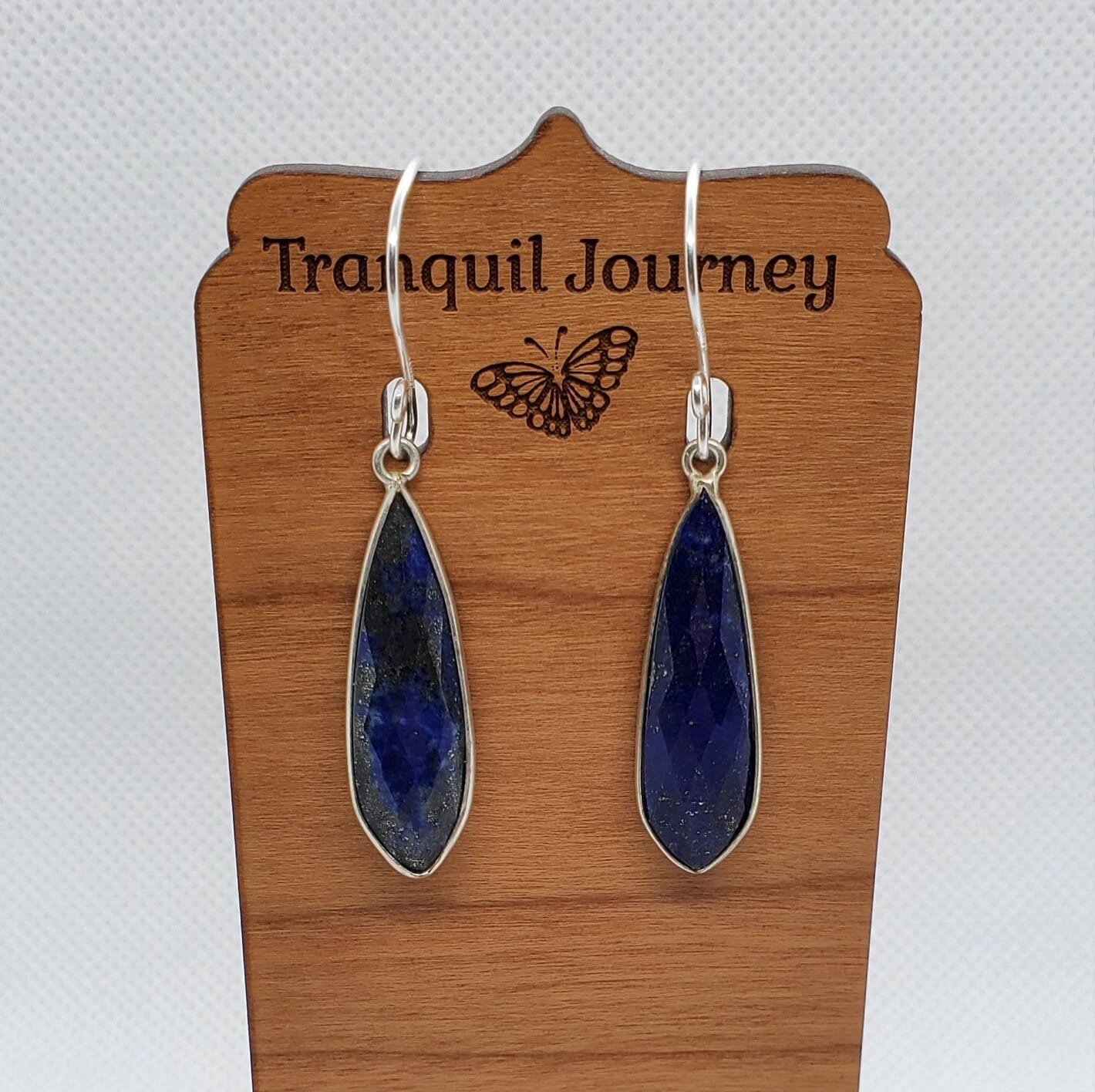 Lapis 10x32 mm Earrings,Silver Filled Earring Wire