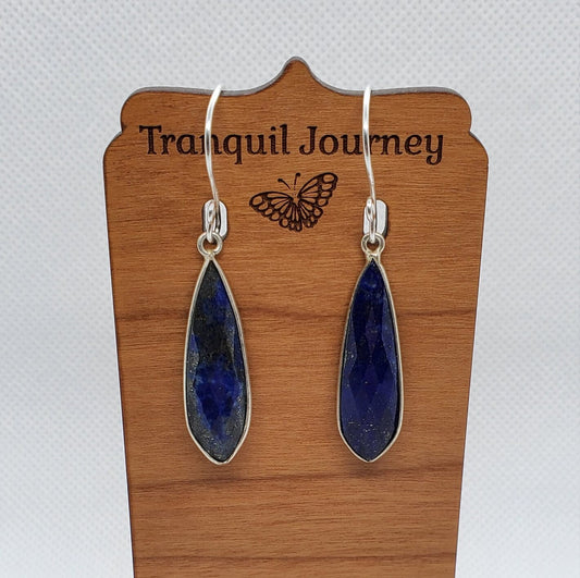 Lapis 10x32 mm Earrings,Silver Filled Earring Wire