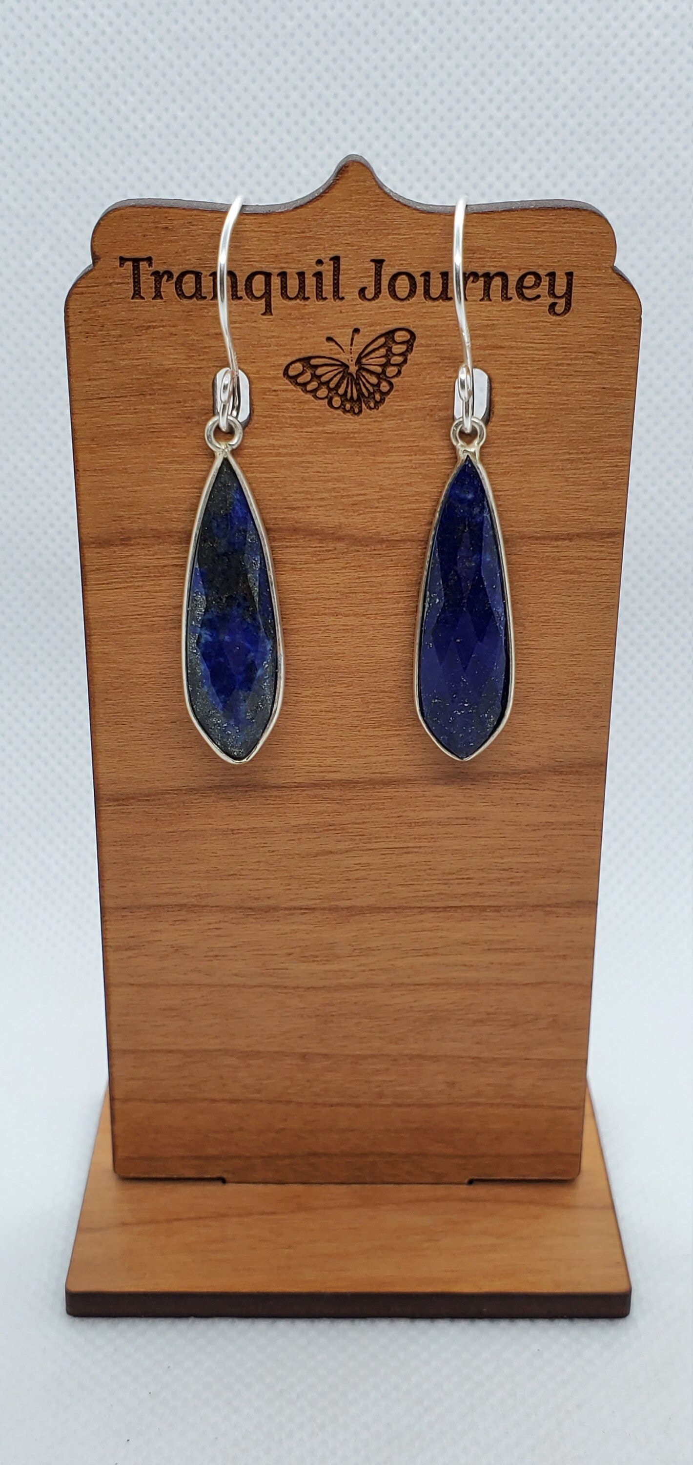 Lapis 10x32 mm Earrings,Silver Filled Earring Wire