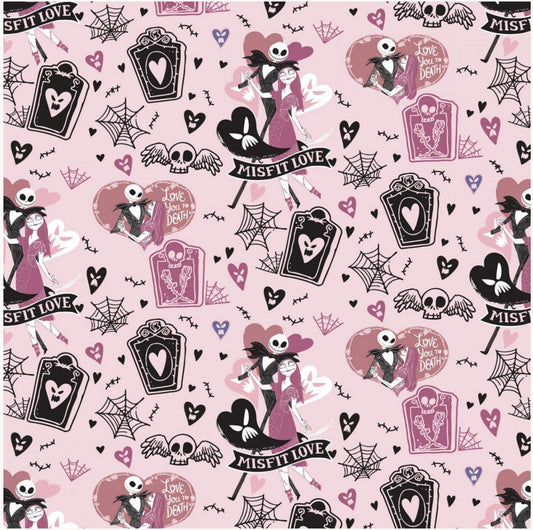 Valentines Day Nightmare before Christmas Misfit Love Fabric by the half yard. 100% Cotton. JACK SALLY