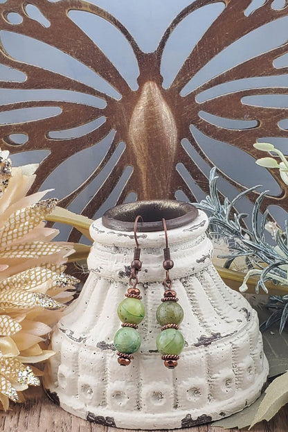 Olivine Dyed 8mm Earrings, Copper Earring Wire