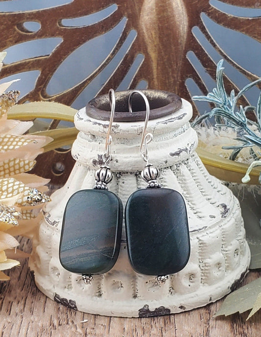 African Grey Jasper Earrings, Silver Filled Earring Wire
