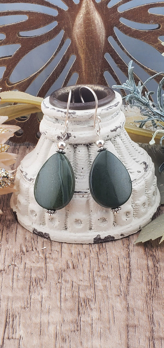 African Grey Jasper Earrings, Silver Filled Earring Wire