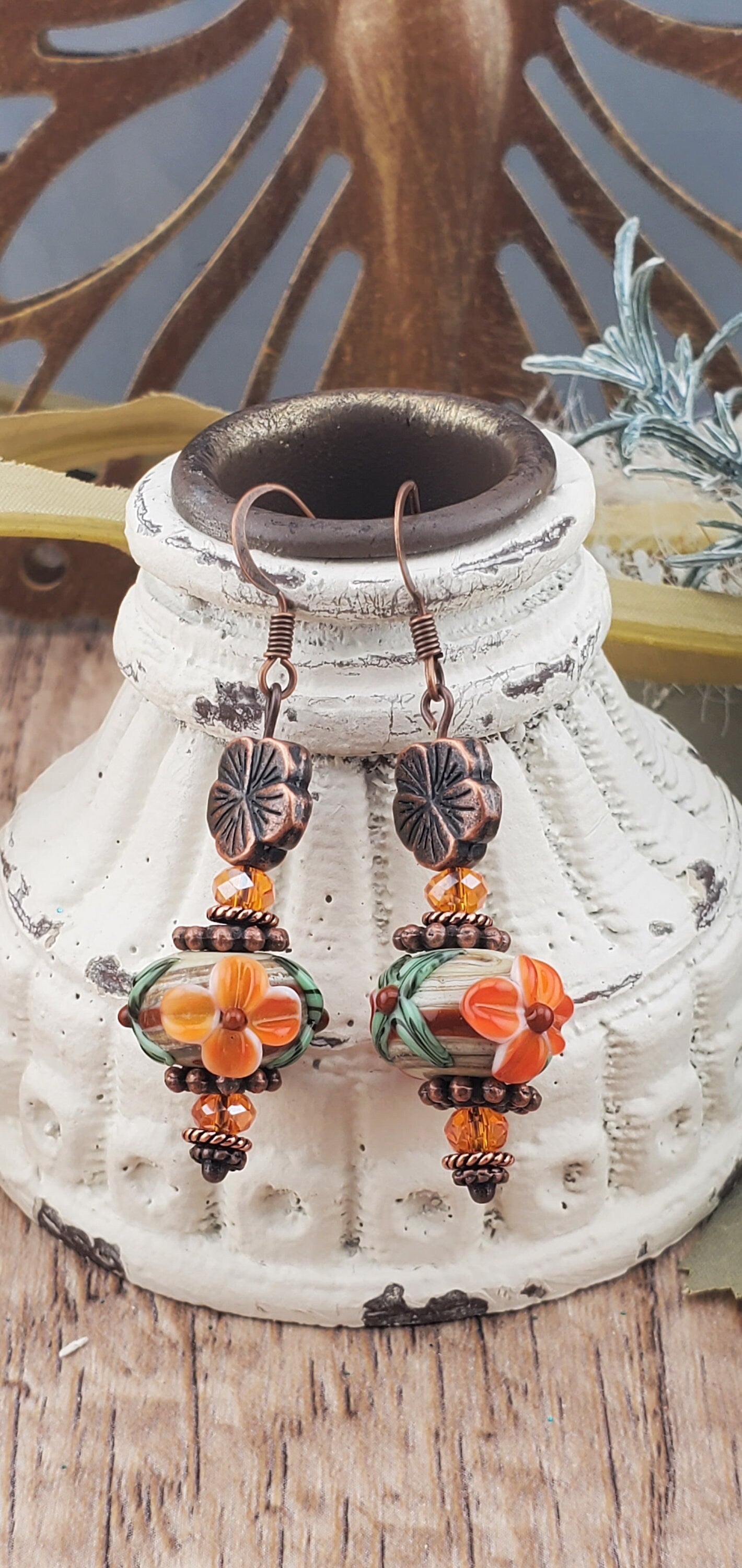 You Had Me at Aloha Artisan Glass Earrings, Lampwork Glass Bead by Grace Lampwork Beads, Copper Earring Wire