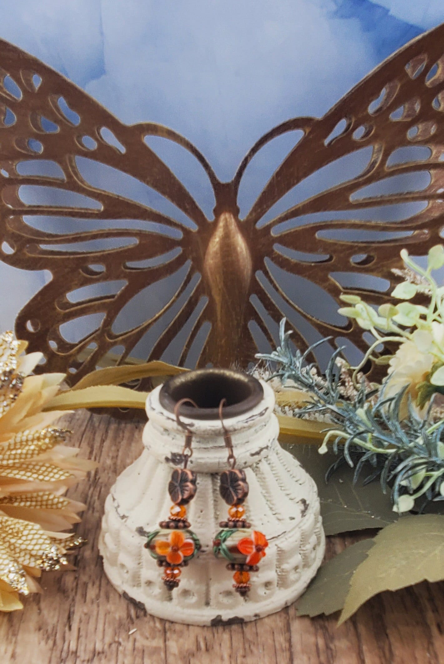 You Had Me at Aloha Artisan Glass Earrings, Lampwork Glass Bead by Grace Lampwork Beads, Copper Earring Wire