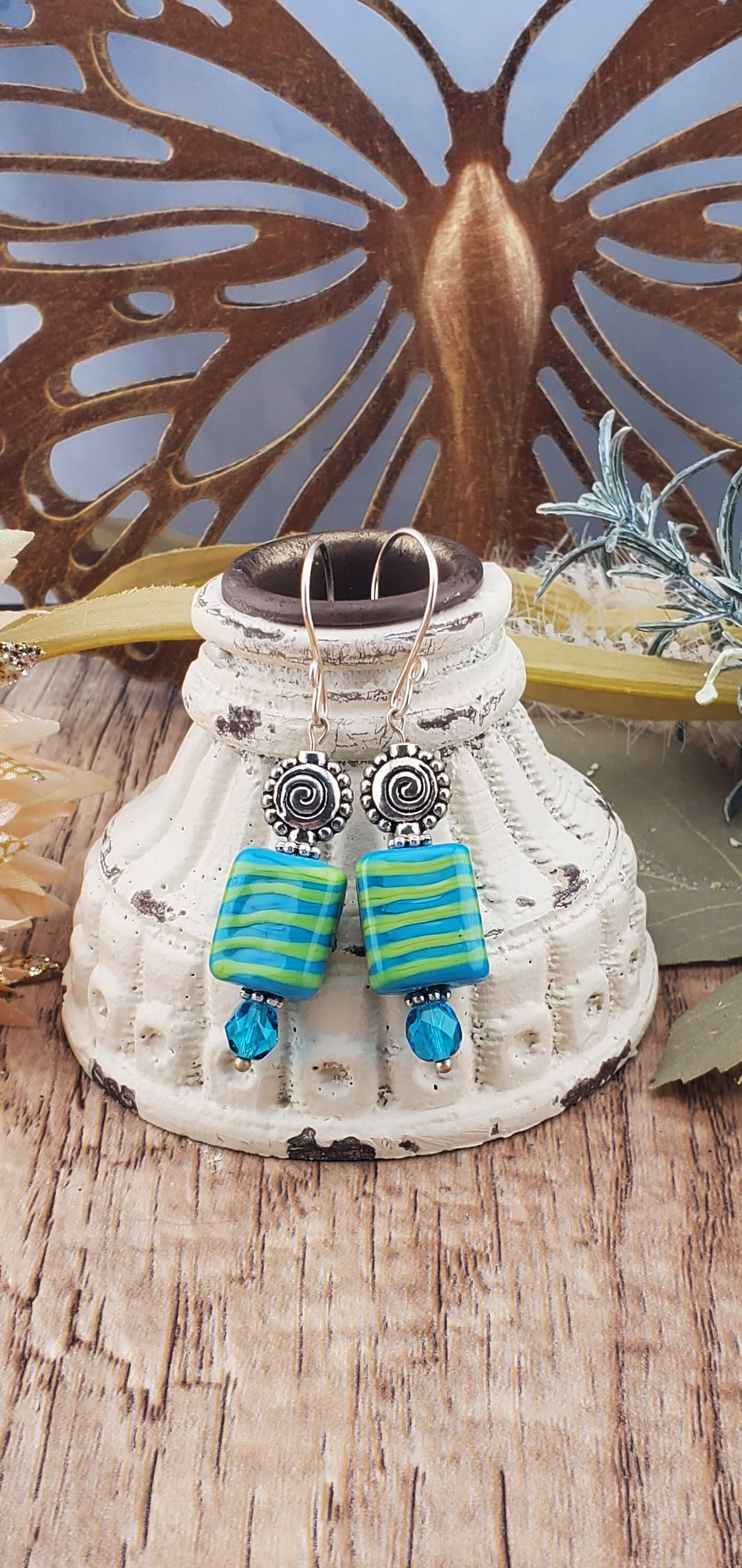 Calypso Dreams Artisan Glass Earrings, Lampwork Glass Bead by Grace Lampwork Beads, Silver Filled Earring Wire