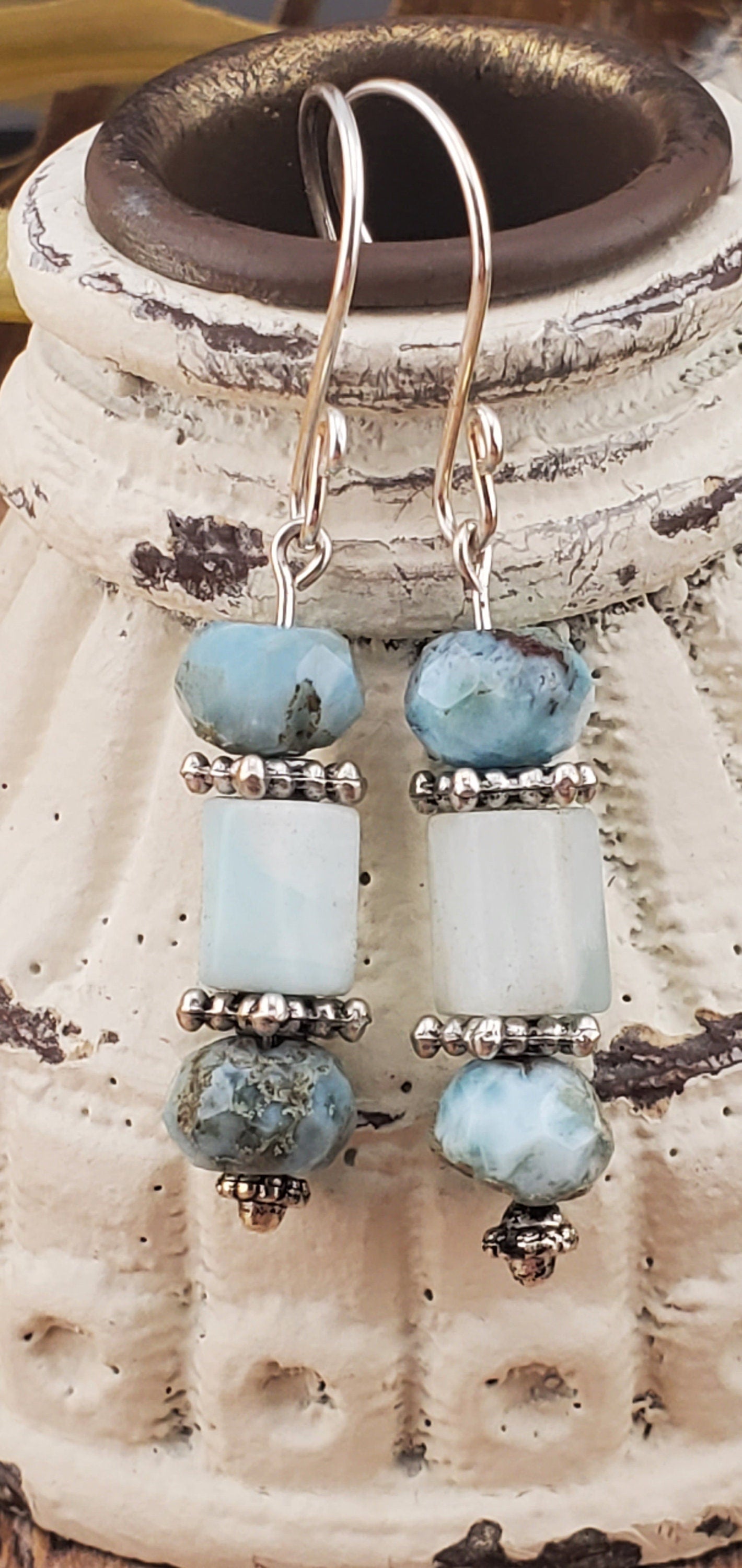 Larimar 5 x 10 mm Earrings, Silver Filled Earring Wire