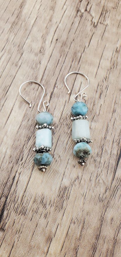 Larimar 5 x 10 mm Earrings, Silver Filled Earring Wire