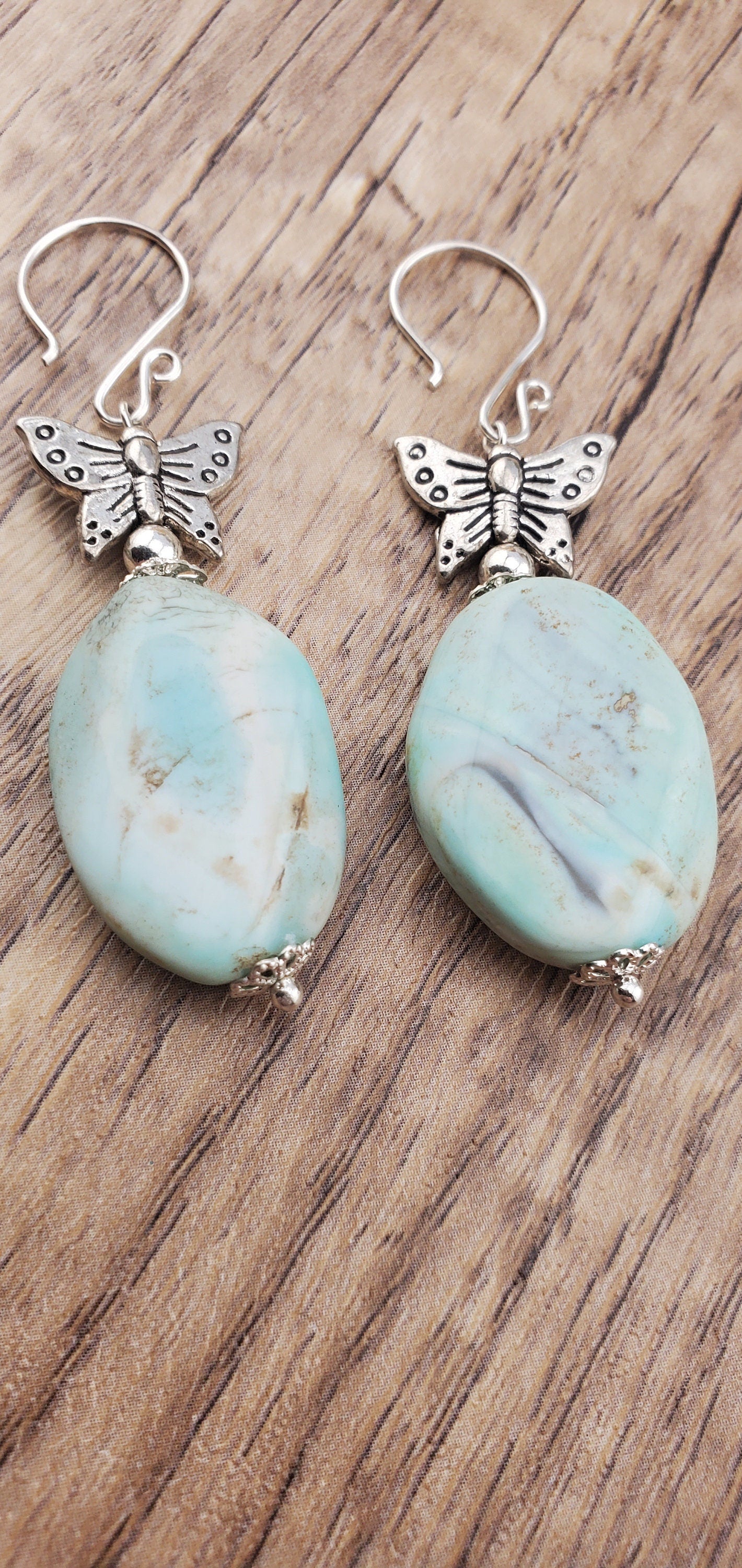 Terra Agate Butterfly 16x22mm Earrings, Silver Filled Earring Wire