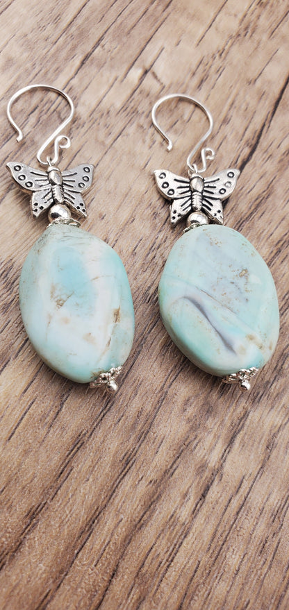 Terra Agate Butterfly 16x22mm Earrings, Silver Filled Earring Wire