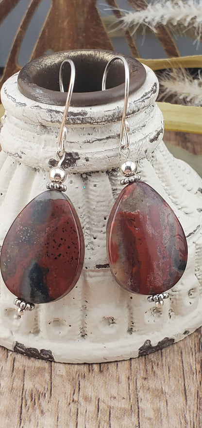 Apple Jasper Earrings, Silver Filled Earring Wire