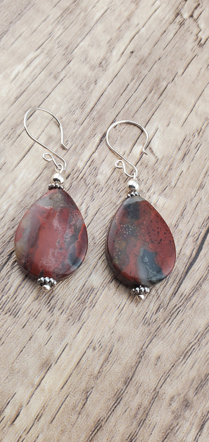 Apple Jasper Earrings, Silver Filled Earring Wire