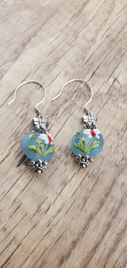 Butterfly Wishes Artisan Glass Earrings, Lampwork Glass Bead by Grace Lampwork Beads, Sterling Silver Earring Wire