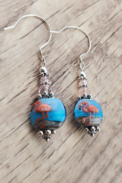 Birds of a Feather Flock Together Artisan Glass Earrings, Lampwork Glass Bead by Grace Lampwork Beads, Sterling Silver Earring Wire