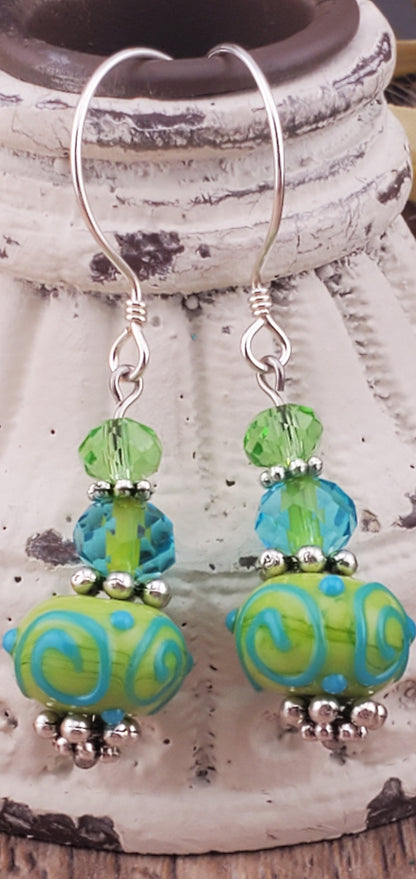 Under the Sea Artisan Glass Earrings, Lampwork Glass Bead by Grace Lampwork Beads, Sterling Silver Earring Wire