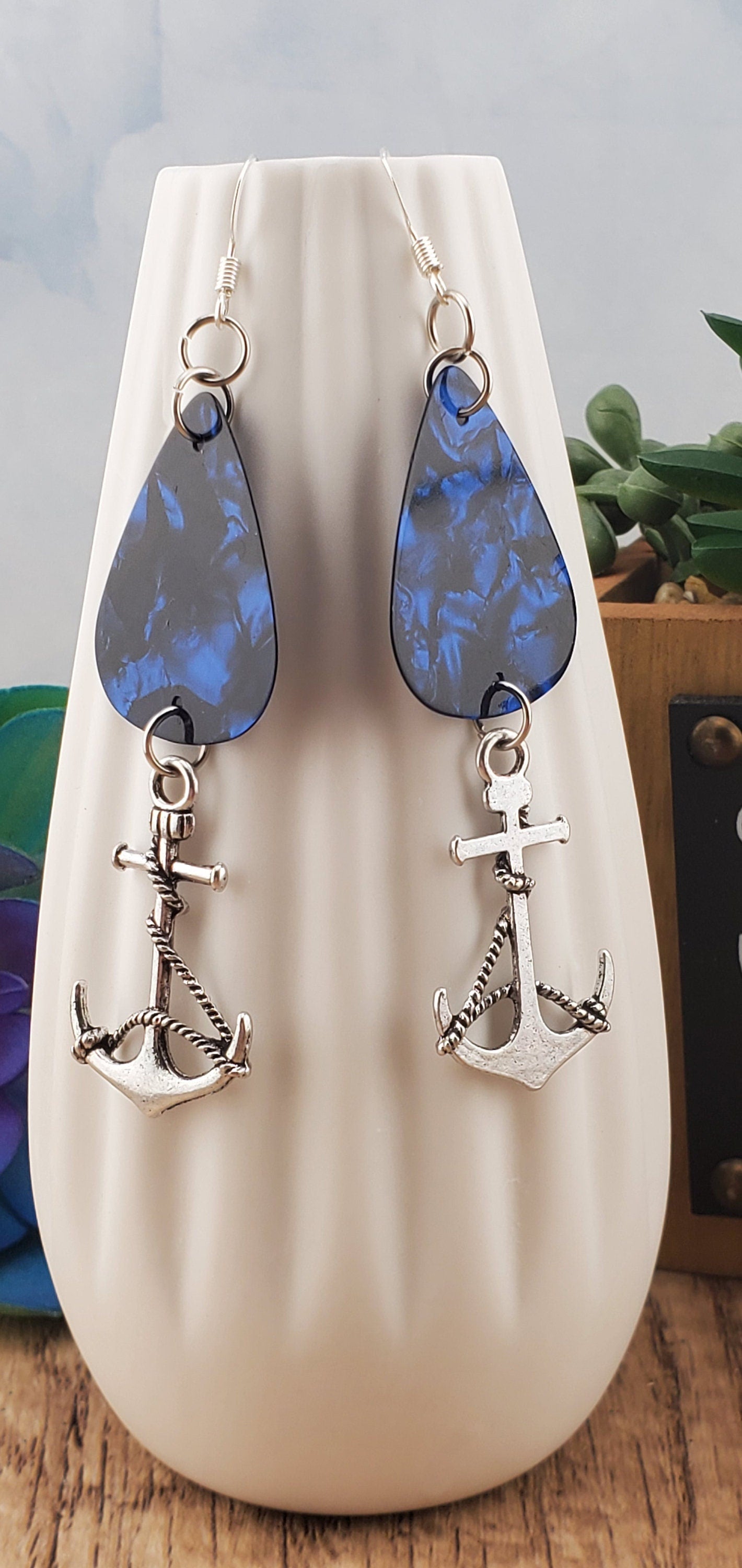 Nautical Guitar Pick Earrings, Stainless Steel Earring Wire