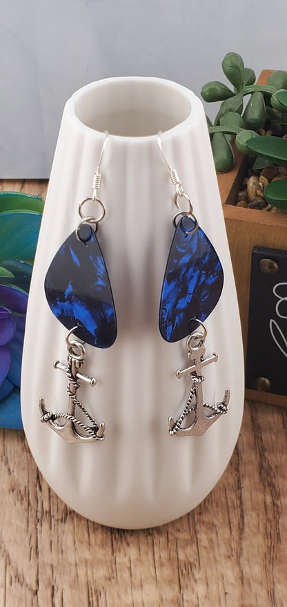 Nautical Guitar Pick Earrings, Stainless Steel Earring Wire