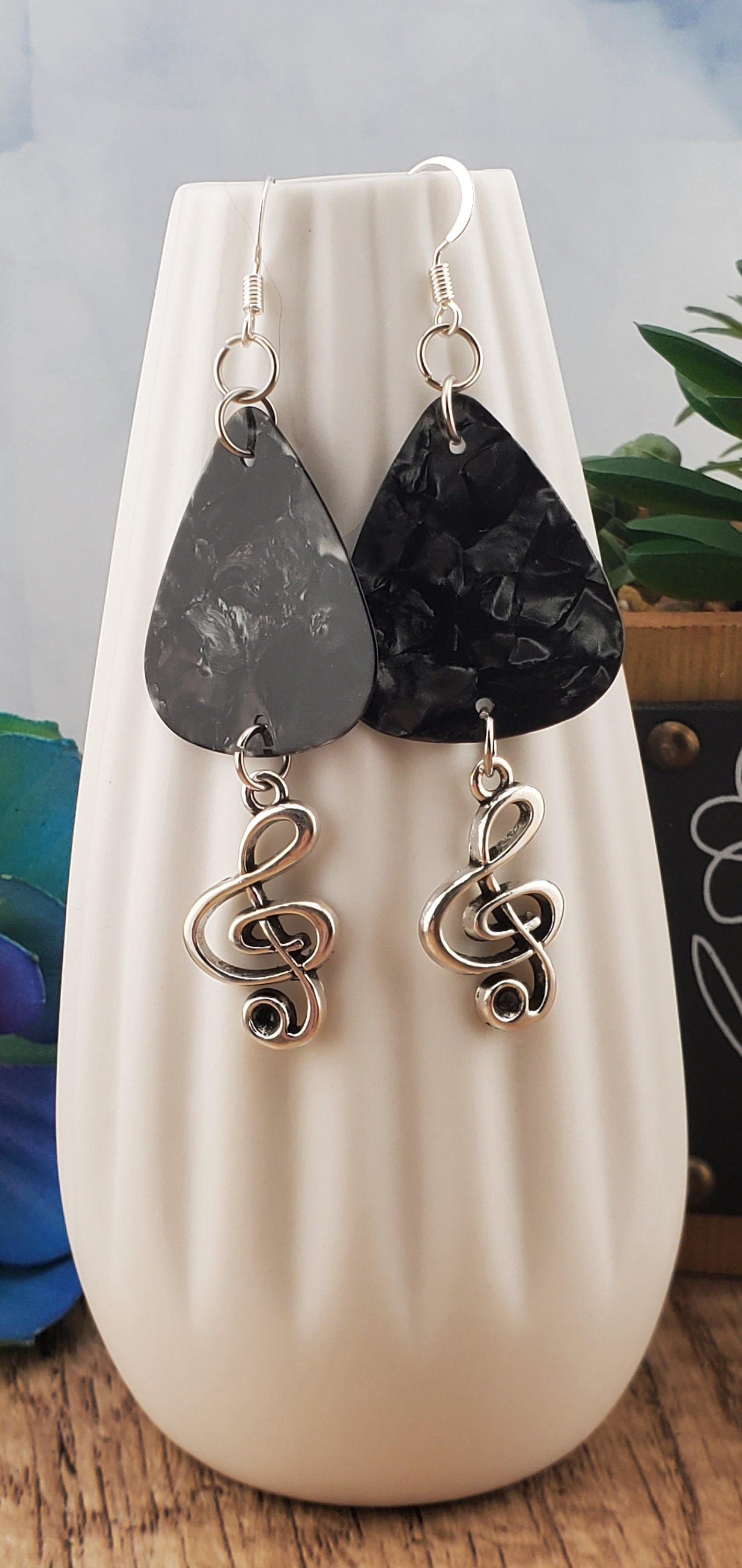 Musical Guitar Pick Earrings, Stainless Steel Earring Wire