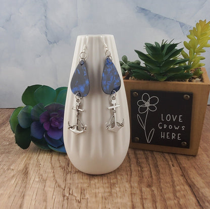 Nautical Guitar Pick Earrings, Stainless Steel Earring Wire