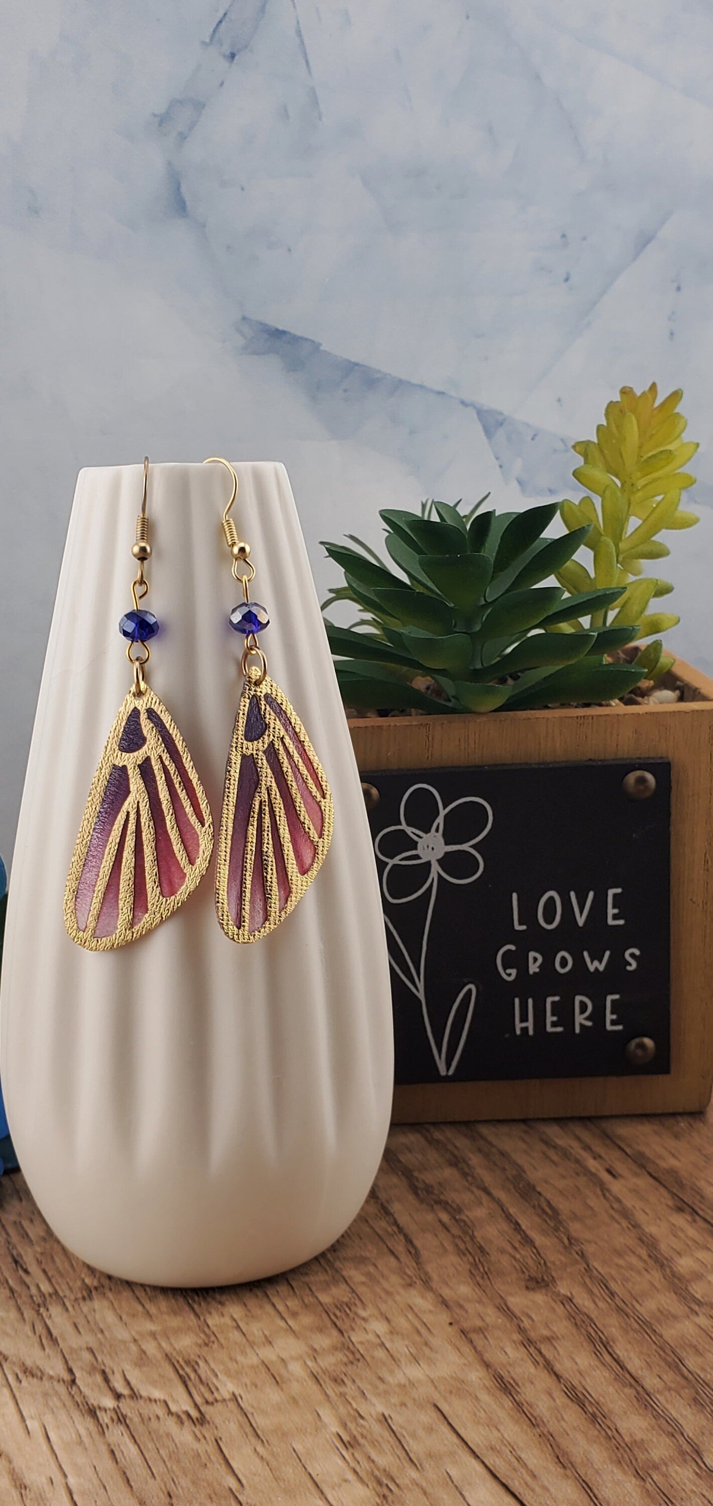 Butterfly Wing Earrings, Gold Plated Earring Wire