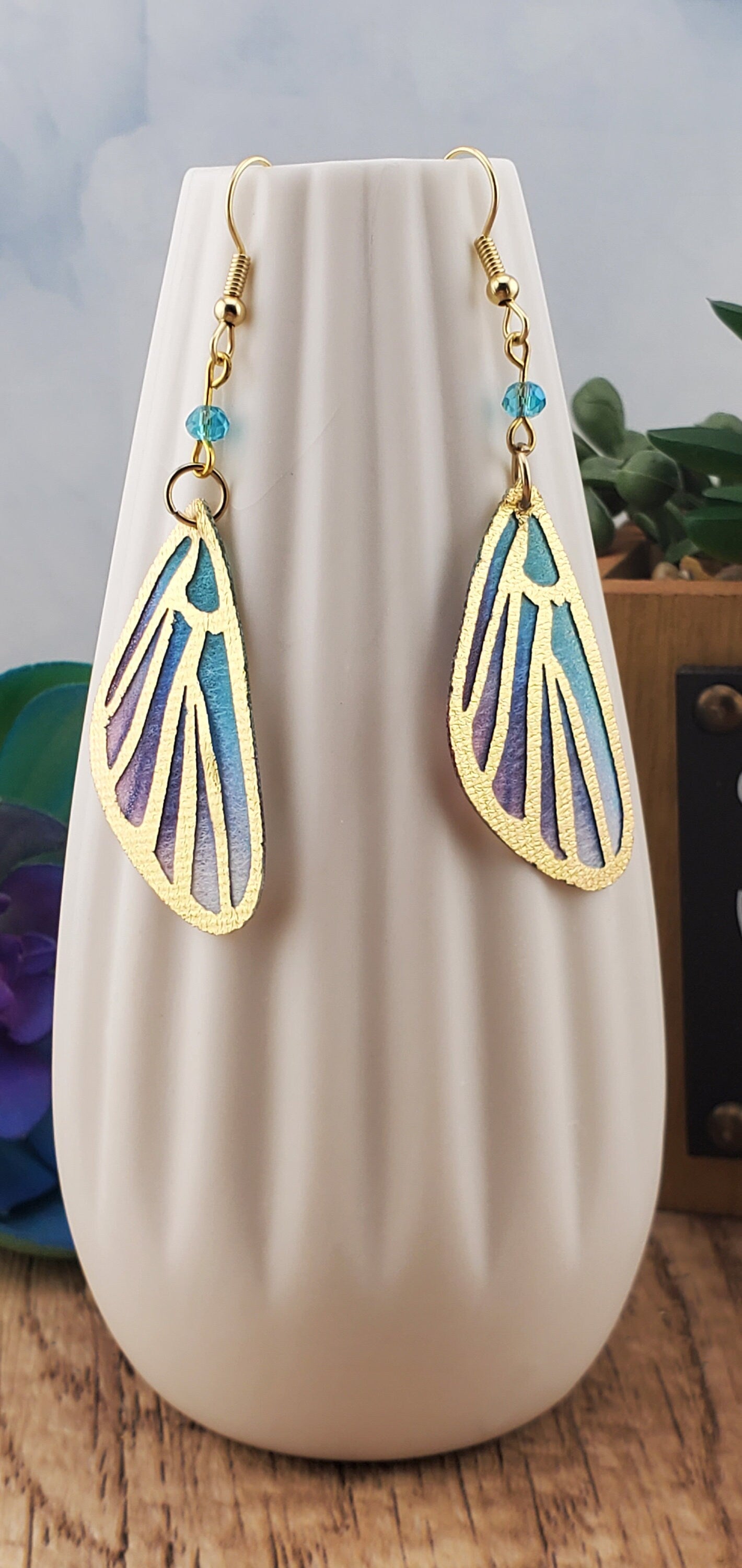 Butterfly Wing Earrings, Gold Plated Earring Wire