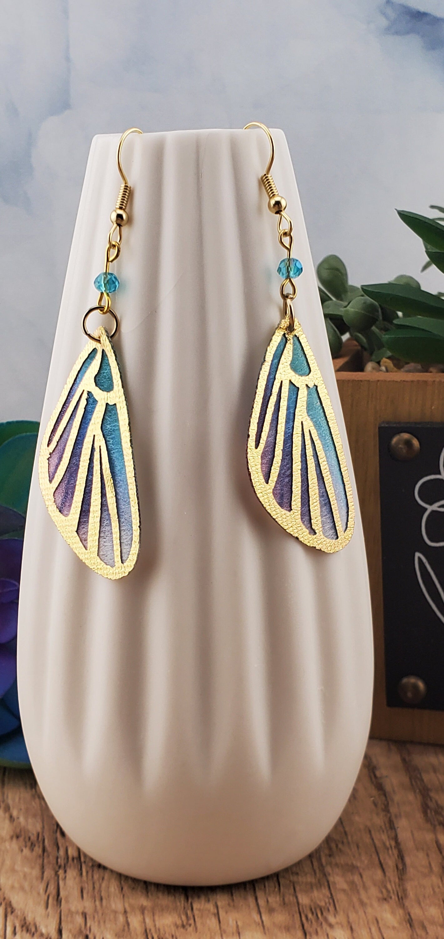 Butterfly Wing Earrings, Gold Plated Earring Wire