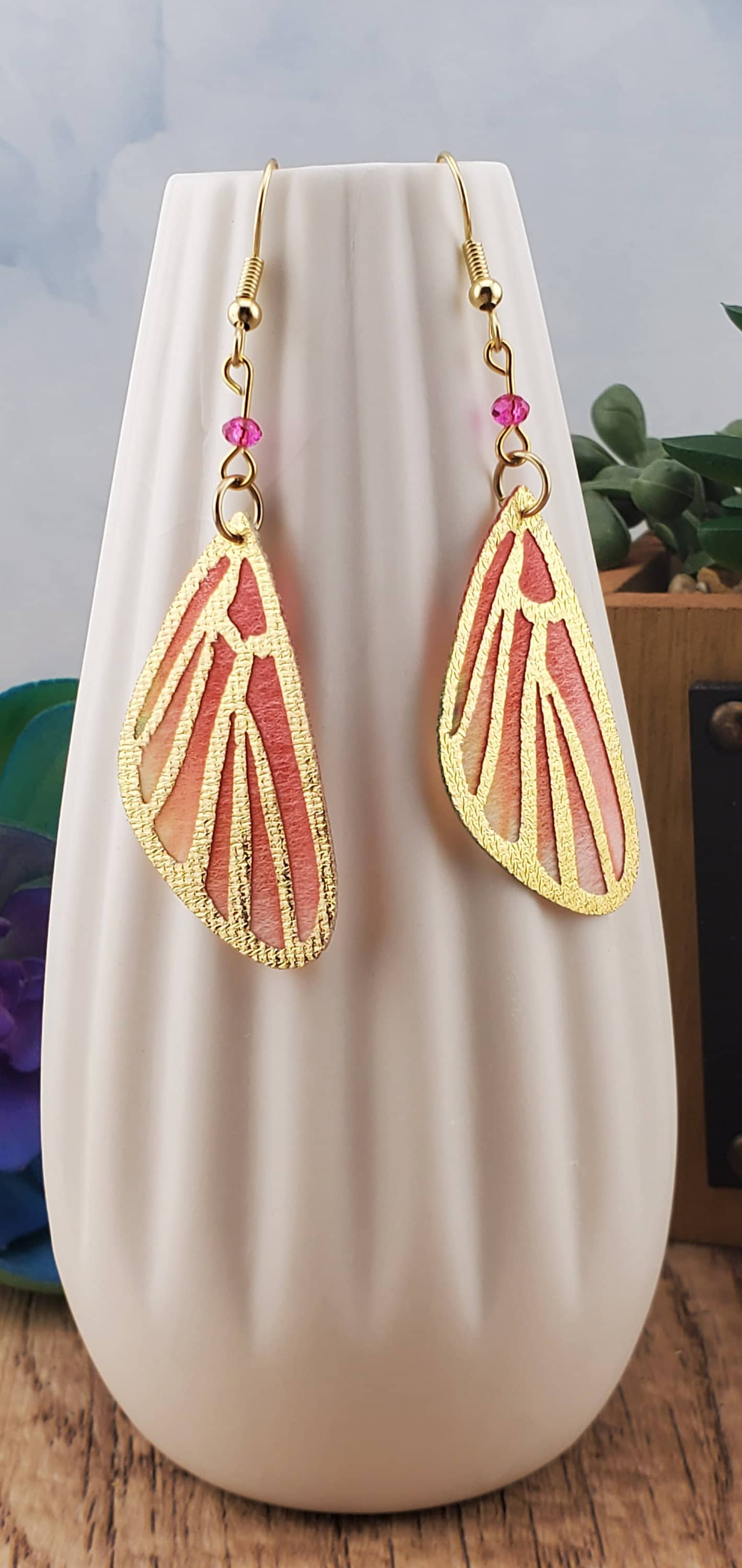 Butterfly Wing Earrings, Gold Plated Earring Wire