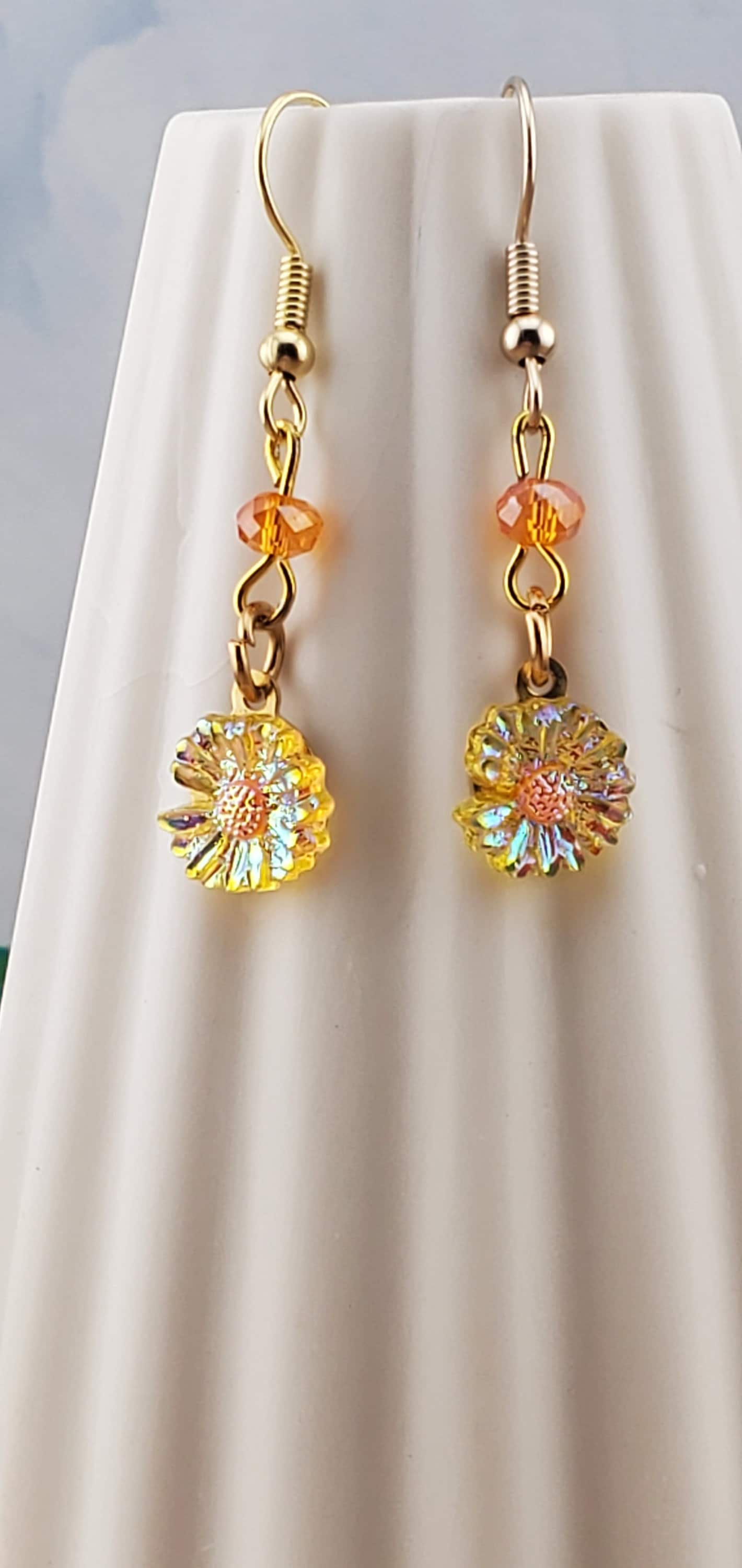 Daisy Earrings, Gold Plated Earring Wire