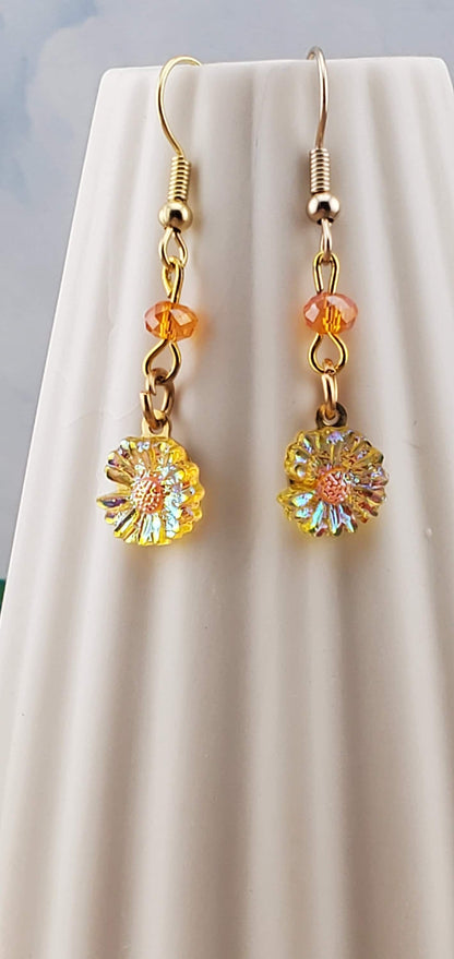 Daisy Earrings, Gold Plated Earring Wire