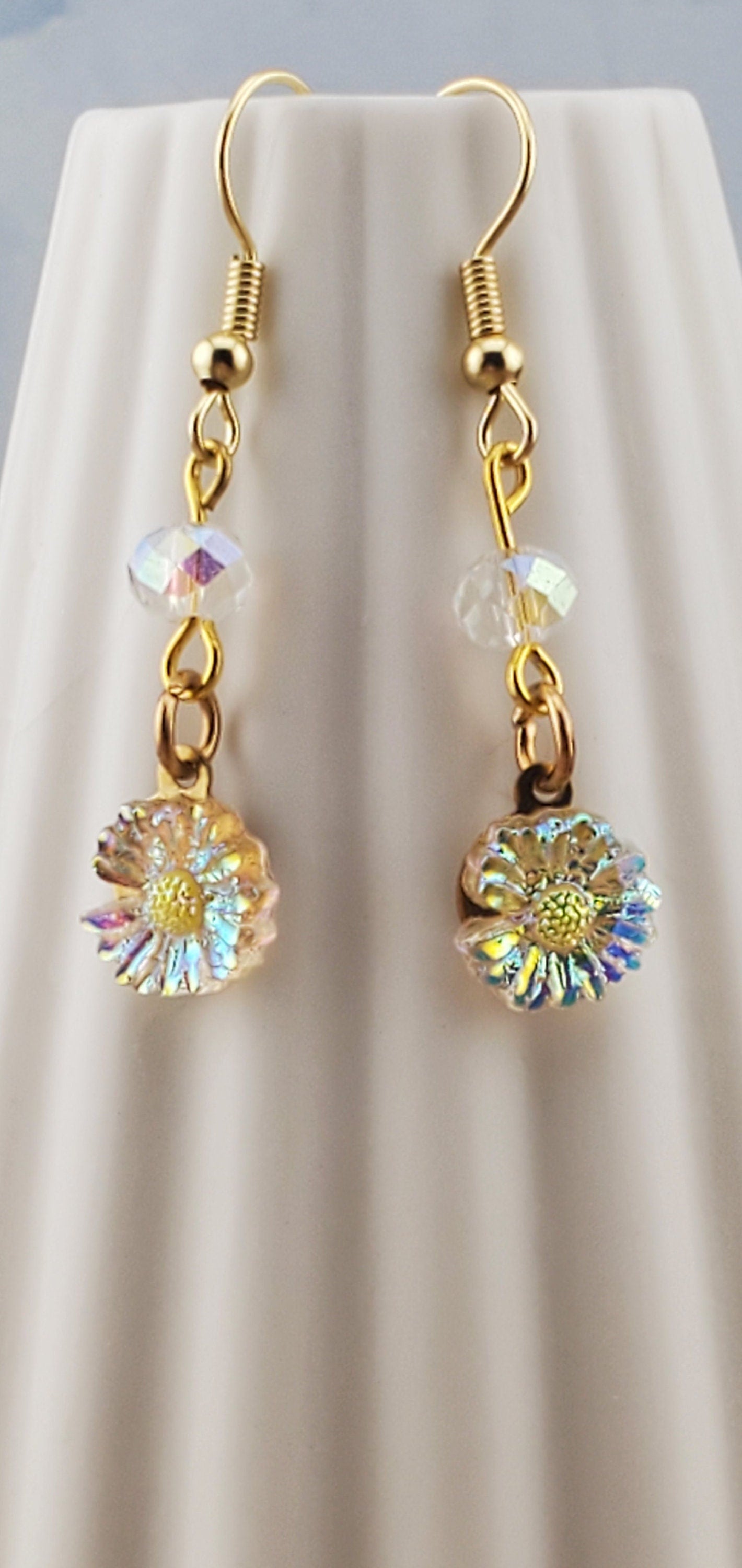 Daisy Earrings, Gold Plated Earring Wire