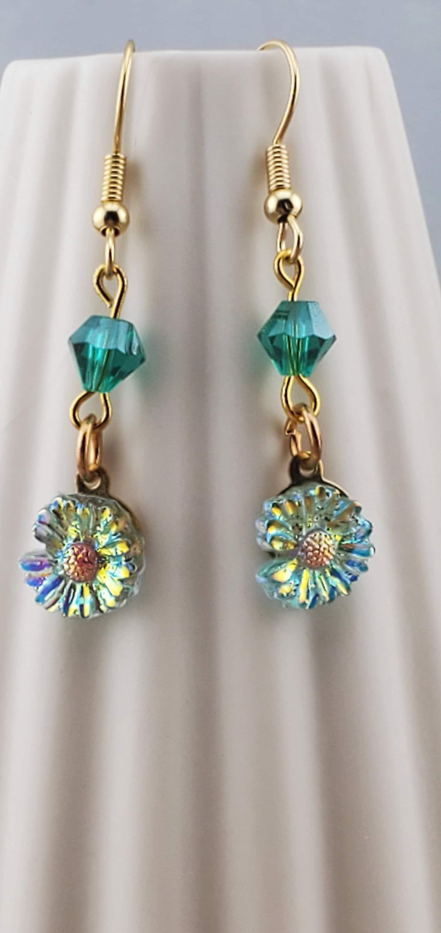 Daisy Earrings, Gold Plated Earring Wire