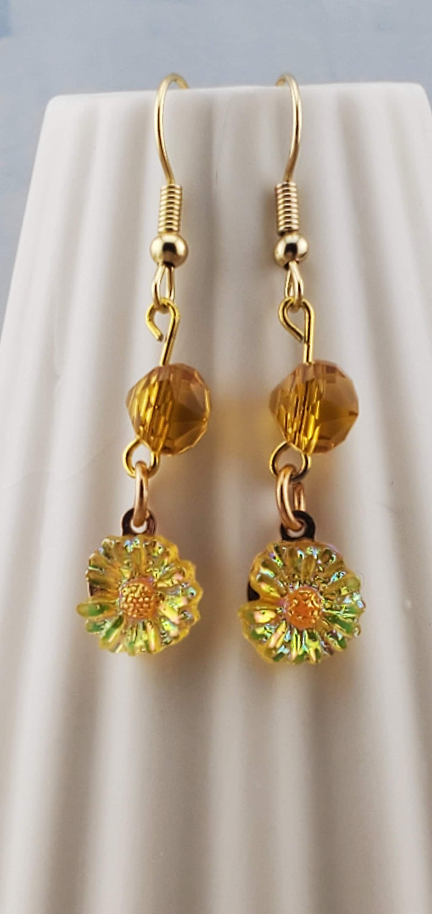 Daisy Earrings, Gold Plated Earring Wire