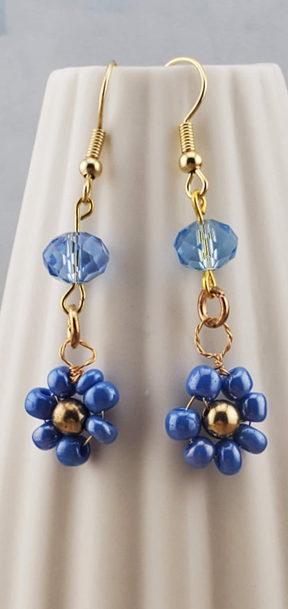 Flower Earrings, Gold Plated Earring Wire